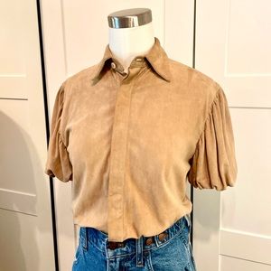 Vintage Ralph Lauren Puff Sleeve Goat Suede Collared Shirt